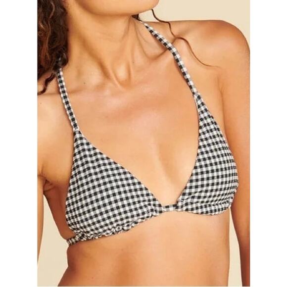 Andie Swim String Bikini Top Black and White Gingham Check M NWT - Picture 2 of 6